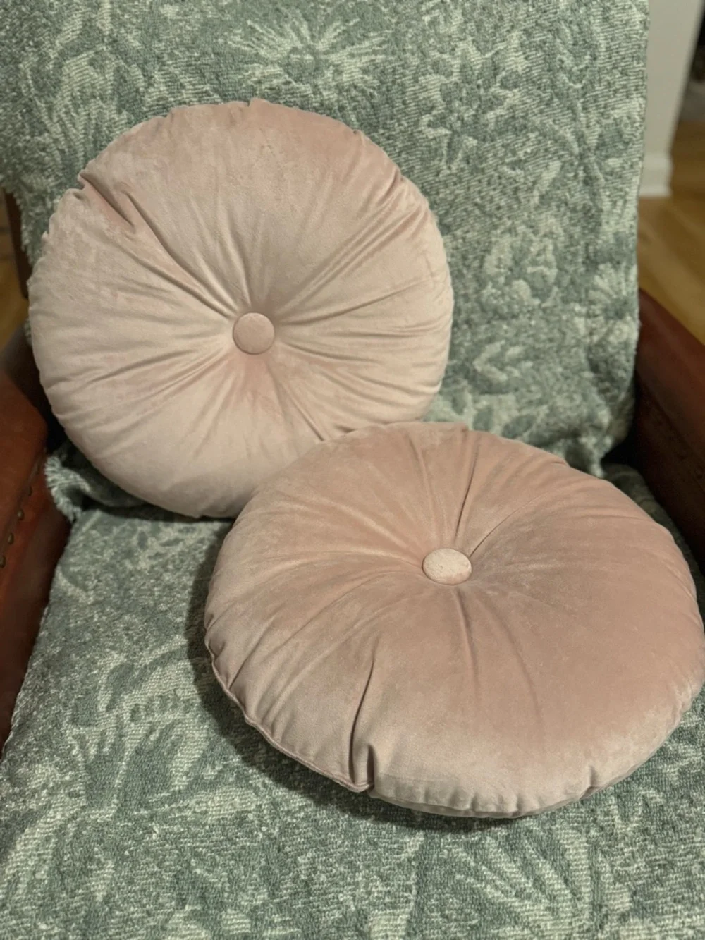 2/ KRANSBORRE Light Pink Velvet Round Plush Accent Throw Pillow Cushion 16